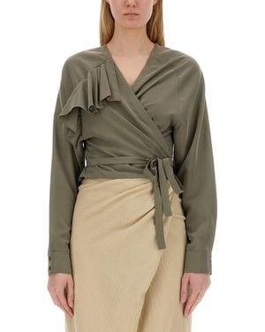 Alysi Solid V Neck Top - Green