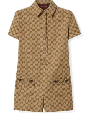 Gucci Gg Canvas Jumpsuit - Brown