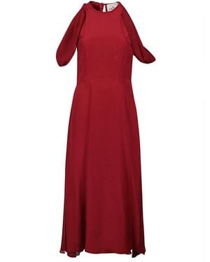 CRI.DA Silk Button-Neck Midi Dress - Red