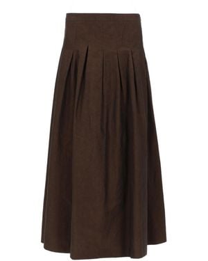 PT Torino Pleated Midi Skirt - Brown