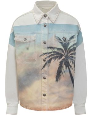 Palm Angels Multicolor Printed Full Sleeves Shirt - Gray