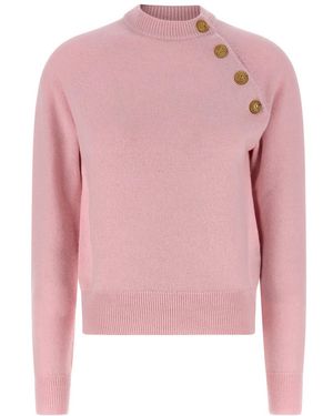 Balmain Cashmere Blend With Lion Head Buttons Sweater - Pink