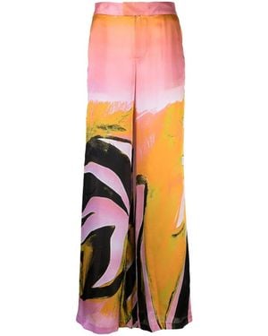 Louisa Ballou Graphic Print Silk Wide-Leg Pants - Orange