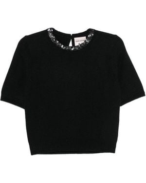 Semicouture Embellished Round Neck T-Shirt - Black