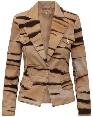 Elisabetta Franchi Abstract Notched Lapel Blazer - Brown