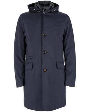 Moorer Hooded Trench Coat - Blue