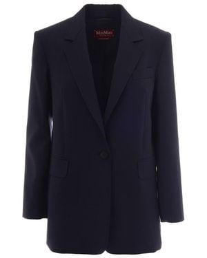 Max Mara Solid Notched Lapel Blazer - Blue