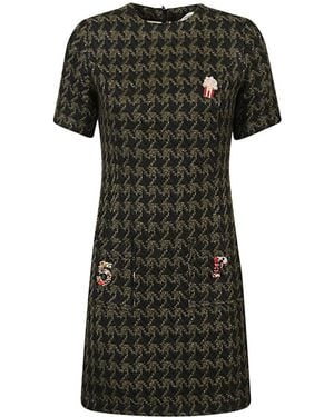 5 PROGRESS Houndstooth Wool Blend Short Dress - Black