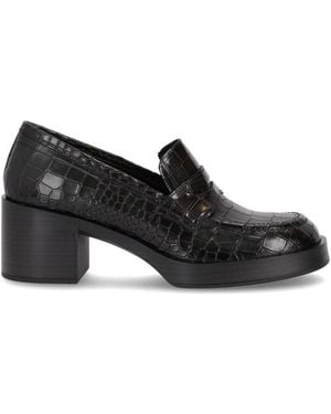 LA ROSE Leather Loafer Heels - Black