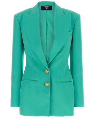 Balmain Logo Button Double-Breasted Blazer - Green