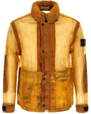 Stone Island Camo Mandarin Collar Jacket - Orange