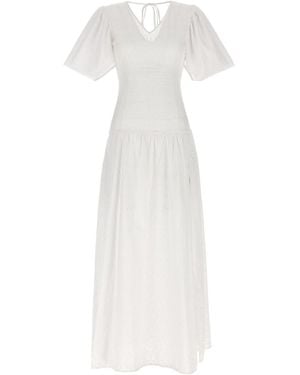 Le twins Broderie Cotton V-Neck Dress - White