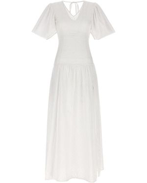 Le twins Broderie Cotton V-Neck Dress - White