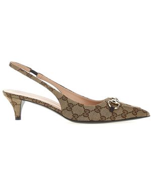 Gucci Horsebit Gg Canvas Slingback Pump - Blue