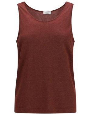 Brunello Cucinelli Embellished Round Neck Top - Red
