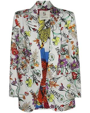 5 PROGRESS Printed Single-Breasted Blazer - White