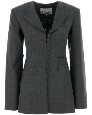Ganni Solid Notched Lapel Blazer - Black