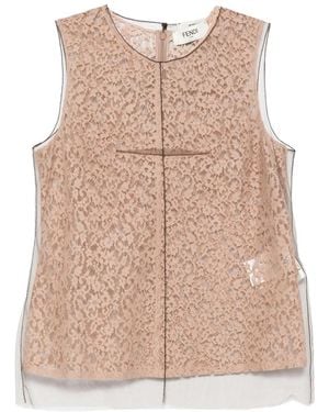 Fendi Crew Neck Printed Top - Natural
