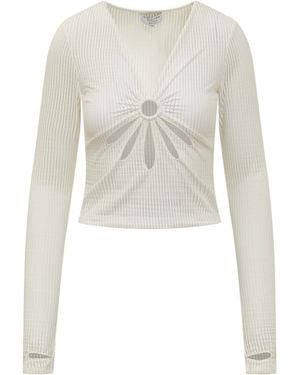 Collina Strada Textured V Neck Top - White