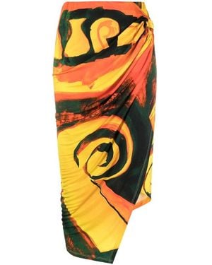 Louisa Ballou Printed Viscose Draped Wrap Skirt - Orange
