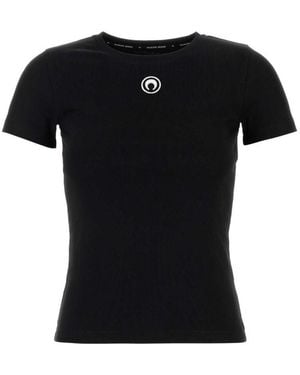 Marine Serre Logo Cotton T-Shirt - Black