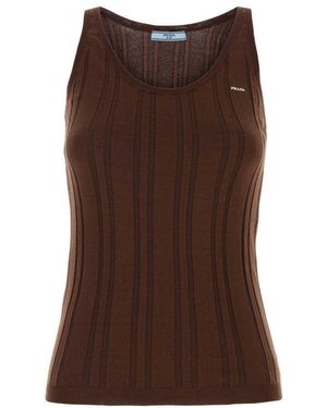 Prada Prada Ribbed Cotton-Nylon Knit Tank Top - Brown