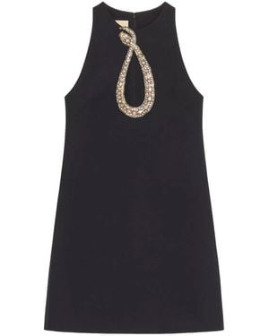 Valentino Embellished Round Neck Mini Dress - Black