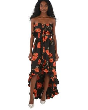 Philipp Plein Floral Strapless Maxi Dress - Black