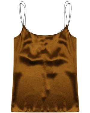Alysi Solid Scoop Neck Top - Brown