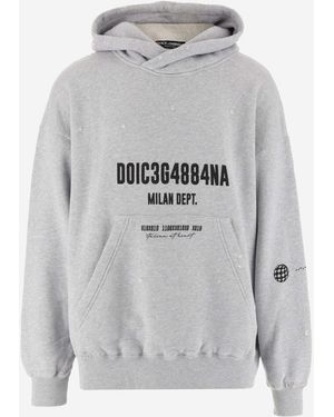 Dolce & Gabbana Printed Cotton Hooded Sweatshirt - Gray