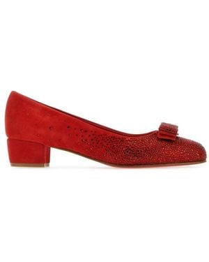 Ferragamo Suede Pumps - Red