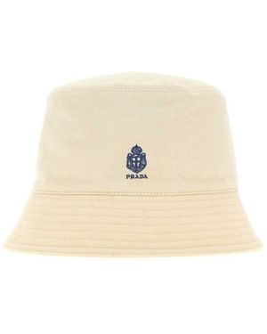 Prada Logo Textured Bucket Hat - Natural
