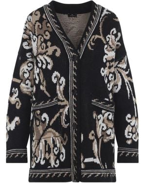 Etro Jacquard V Neck Cardigan - Black