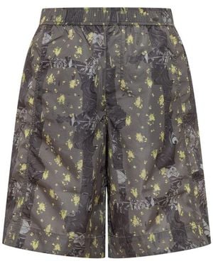 Ganni Mini Shorts With Abstract Print And Enhanced Waistline - Grey