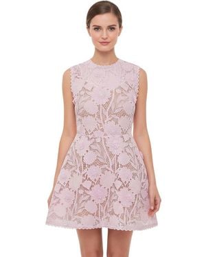 Self-Portrait Floral Round Neck Mini Dress - Purple