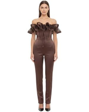 Elisabetta Franchi Off Shoulder Jumpsuit - Brown
