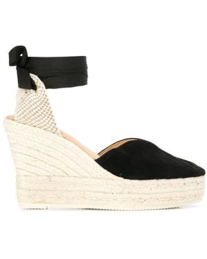 Manebí Leather Wedge Espadrilles - Black