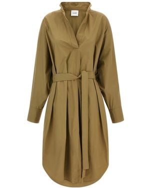 Nude Shirt Collar Midi Dress - Green