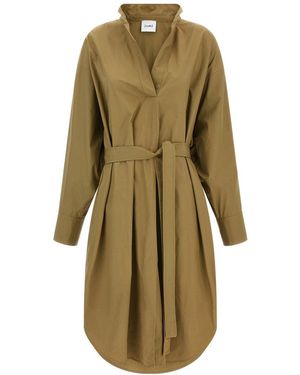 Nude Shirt Collar Midi Dress - Green