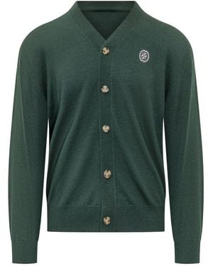 Drole de Monsieur Knitted V Neck Cardigan - Green