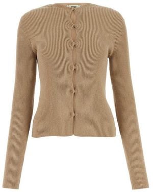 Fendi Biscuit Cotton Blend Cardigan - Natural