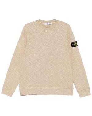 Stone Island Crewneck Logo Patch Sweatshirt - Natural