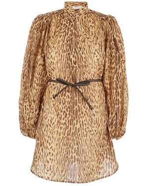 Zimmermann Animal Print Mandarin Collar Dress - Natural