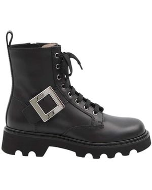 Roger Vivier Leather Viv Rangers Boots - Black