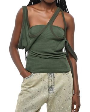 The Attico Textured Asymmetric Neck Top - Green