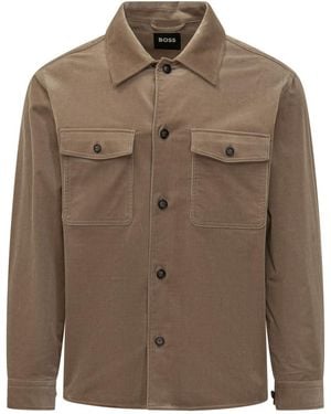BOSS Textured Shirt Jacket - Brown