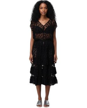 Dries Van Noten Polka Dot V Neck Midi Dress - Black