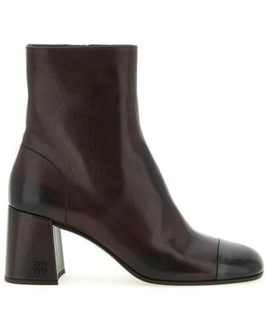 Miu Miu Leather Ankle Boots - Brown