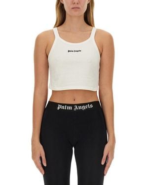 Palm Angels Logo Scoop Neck Top - Blue