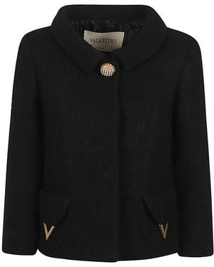 Valentino Classic Round Collar Signature Wool Jacket - Black